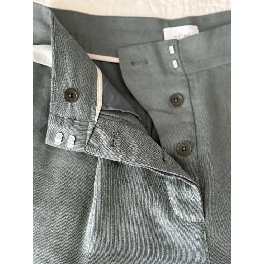 Aritzia Wilfred ALLANT Women's Pants Sz 4 Green Cropped‎ Tie Waist Linen Lyocell
